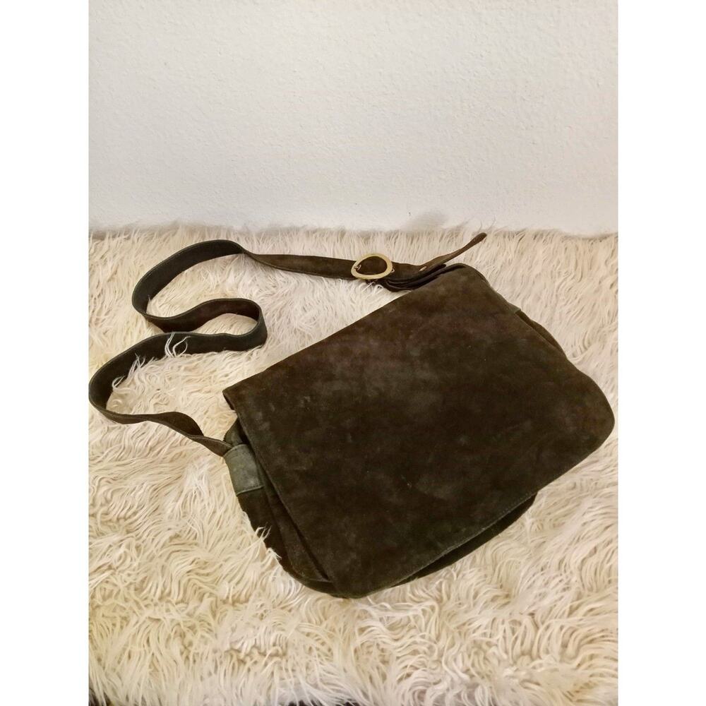 Banana Republic Suede Messenger Bag Large Green Satchel Zip Close Flap Zip Close